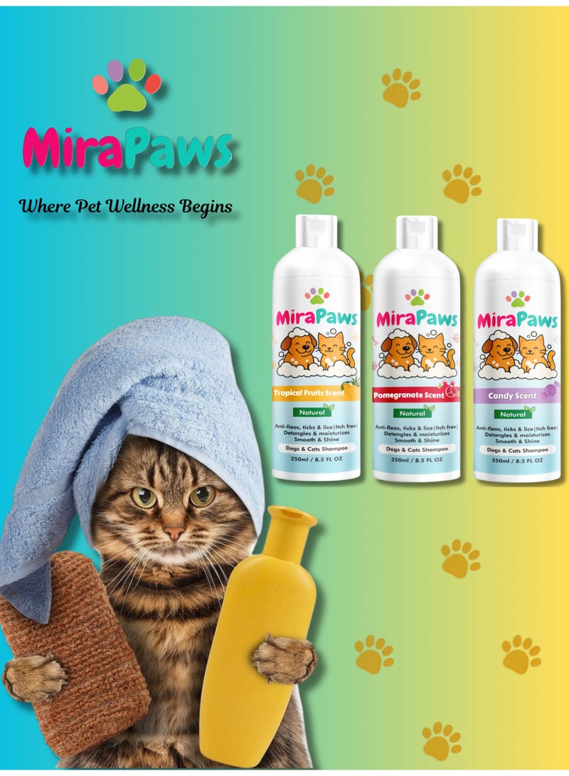 MiraPaws Tropical Fruits Scent 250ml + Pomegranate Sent 250ml + Candy Sent 250ml (Pack. of 3) - Image 3